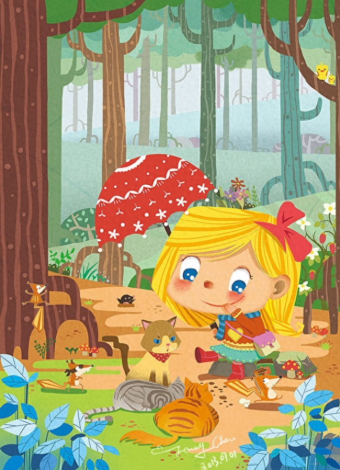 色彩丰富,形象可爱,一组超好看的森系插画作品